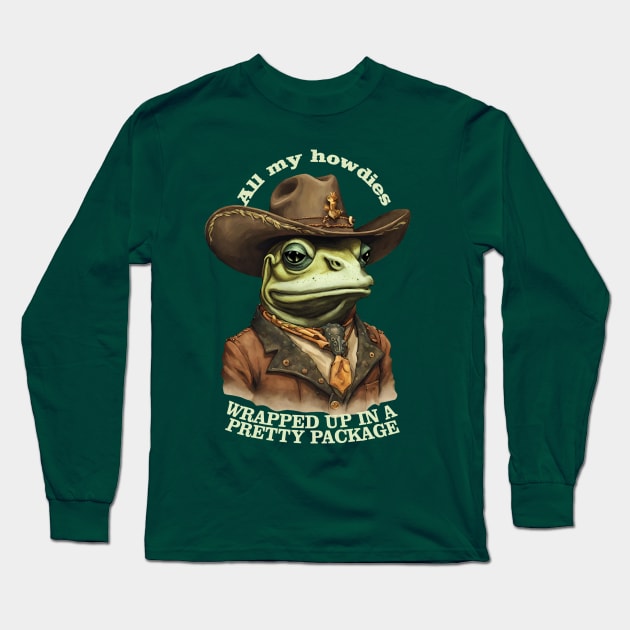 Vintage funny animal cowboy frog howdy western lingo Long Sleeve T-Shirt by BigMRanch